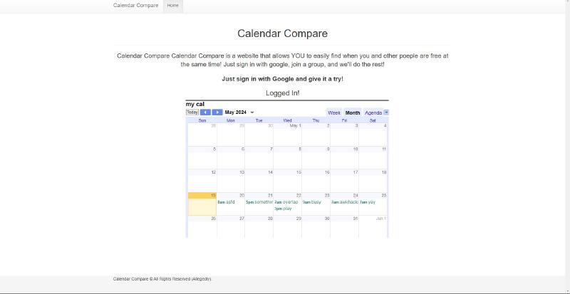 The resulting calendar when EVERYONE is free