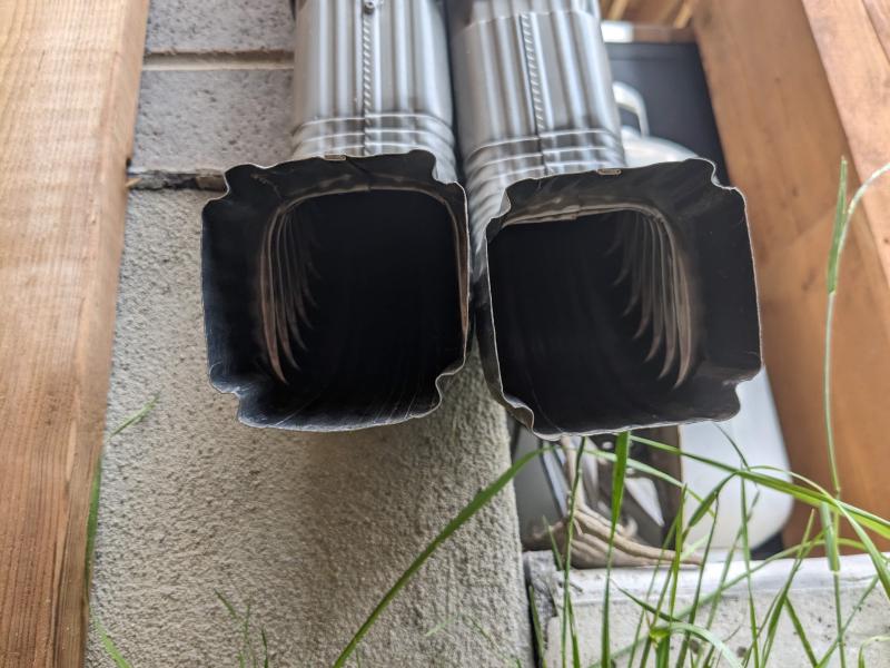 The roof gutter spouts connected to eachother